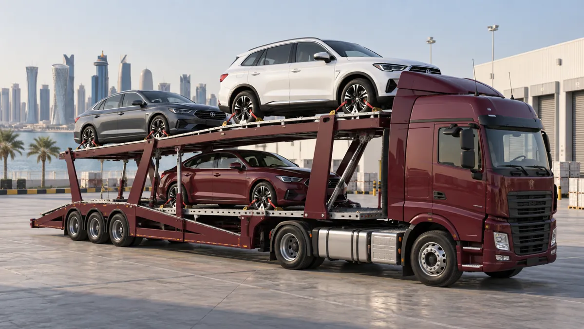 Illustration of cars carried on a road transporter